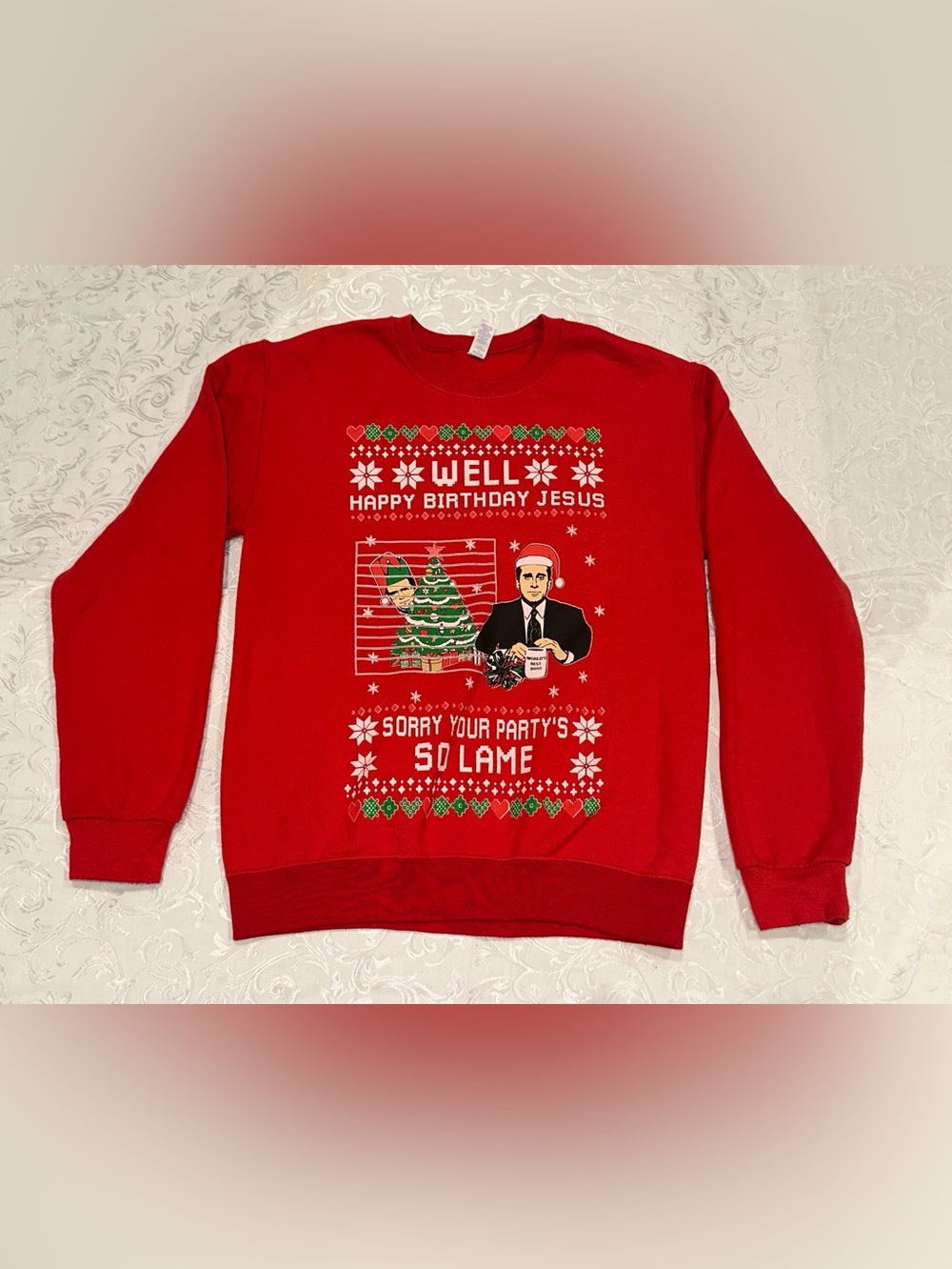 Jerzees Red 'Happy Birthday Jesus' Graphic Crewneck Sweatshirt